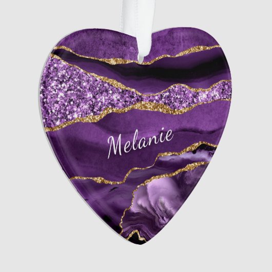 Paarse gouden marmeren kerstversiering aangepaste ornament (voorkant)