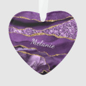 Paarse gouden marmeren kerstversiering aangepaste  ornament (achterkant)