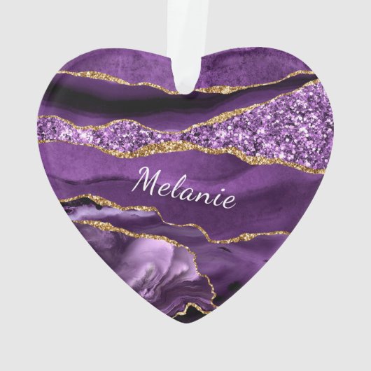 Paarse gouden marmeren kerstversiering aangepaste ornament (achterkant)