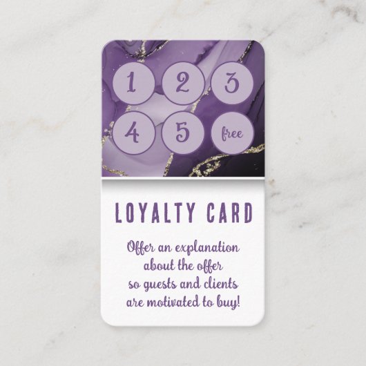 Paarse gouden marmeren medische spa huidverzorging klantenkaartje (Voorkant)