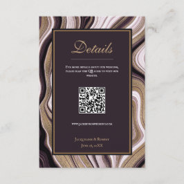 Paarse & Gouden Marmeren QRCode Wedding Enclosure  Informatiekaartje