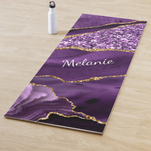 Paarse gouden marmeren yogamat met aangepaste naam