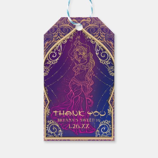 Paarse & Gouden Marokkaanse Arabische Buik Dancing Cadeaulabel (Voorkant)