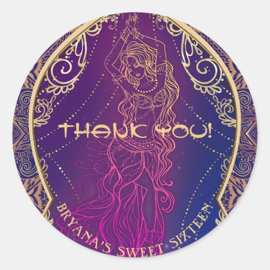 Paarse & Gouden Marokkaanse Arabische Buik Dancing Ronde Sticker (Voorkant)