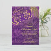 Paarse Gouden Maskerade Ball Mardi Gras Party Kaart (Staand voorkant)