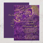Paarse Gouden Maskerade Ball Mardi Gras Party Kaart (Voorkant / Achterkant)