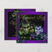 Paarse gouden maskerade feestuitnodigingen kaart (Voorkant / Achterkant)