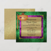 Paarse gouden maskerade Mardi Gras Ball Invitation Kaart (Voorkant / Achterkant)