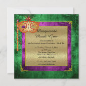 Paarse gouden maskerade Mardi Gras Ball Invitation Kaart (Voorkant)