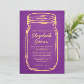 Paarse gouden  Mason Jar Wedding Invitations Kaart (Staand voorkant)