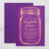 Paarse gouden  Mason Jar Wedding Invitations Kaart (Voorkant / Achterkant)