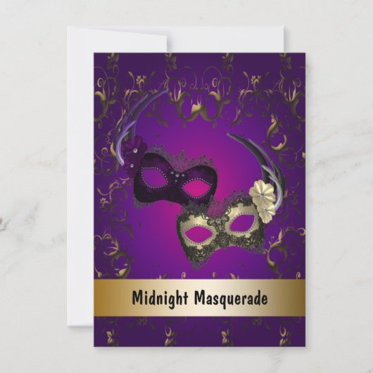 Paarse Gouden Masquerade Prom Kaart (Voorkant)