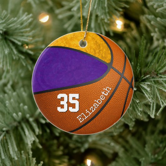 paarse gouden meiden basketbalteam keramisch ornament (Boom)
