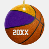 paarse gouden meiden basketbalteam keramisch ornament (Achterkant)