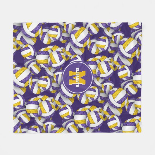 paarse gouden meisjes volleybalteam kleuren monogr fleece deken (Voorkant (Horizontaal))