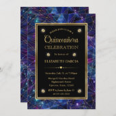 Paarse & Gouden Midnight Crystal Galaxy Quinceaner Kaart (Voorkant / Achterkant)