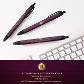 Paarse Gouden Monogram Notaris Elegant Zaken Zwarte Inkt Pen
