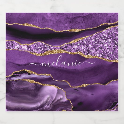 Paarse gouden mousserende wijn label met aangepast sparkling wijnetiket (Enkel label)