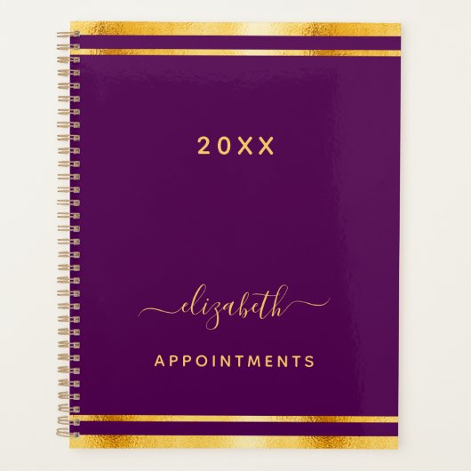 Paarse gouden naam minimalist 2026 planner (Voorkant)