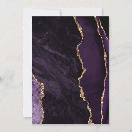Paarse gouden Navy Blue Agate bruiloft Kaart (Achterkant)