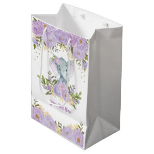 Paarse Gouden Olifant Baby Waterverf Bloemen Medium Cadeauzakje