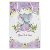  Paarse Gouden Olifant Baby Waterverf Bloemen Medium Cadeauzakje (Voorkant)