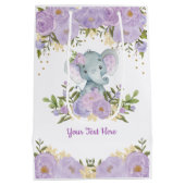  Paarse Gouden Olifant Baby Waterverf Bloemen Medium Cadeauzakje (Achterkant)