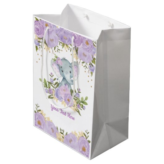 Paarse Gouden Olifant Baby Waterverf Bloemen Medium Cadeauzakje (Achterkant Gekanteld)
