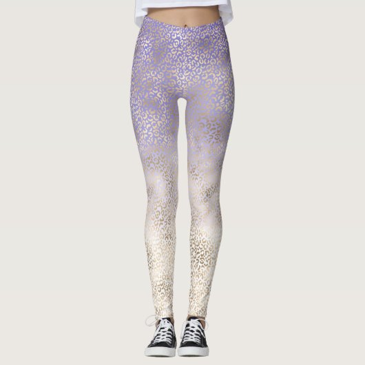 Paarse gouden ombre luipaard print leggings (Voorkant)