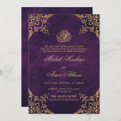 Paarse gouden oosterse ontwerp islamitische moslim kaart (Voorkant / Achterkant)