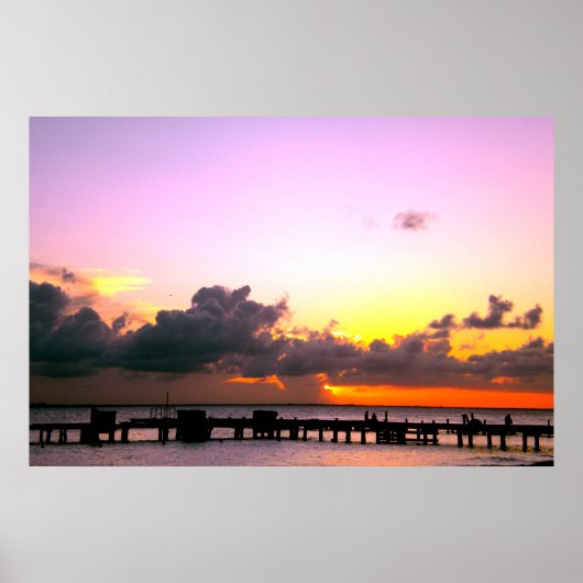 paarse gouden oranje strandzonsondergang poster (Voorkant)