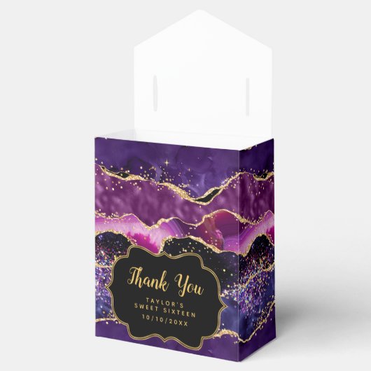 Paarse gouden pailletten agaat lief zestien dank u bedankdoosjes (Geopend)