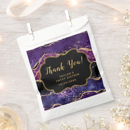 Paarse gouden pailletten agaat lief zestien dank u bedankzakje (Geknipt)