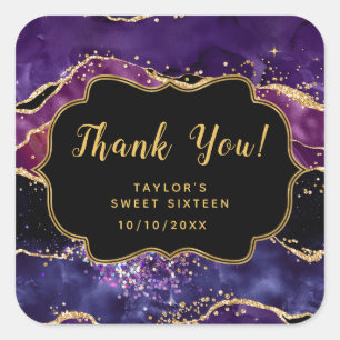 Paarse gouden pailletten agaat lief zestien dank u vierkante sticker