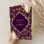 Paarse Gouden Paisley Bloemen QR Code Indiase brui