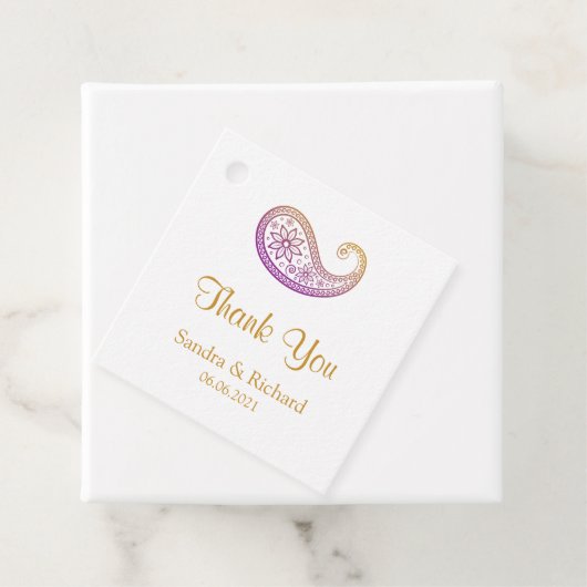 Paarse & Gouden Paisley Indische Bruiloft Dank u Bedankjes Labels (In situ)