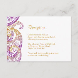 Paarse & gouden paisley receptie, Indiase bruiloft Informatiekaartje