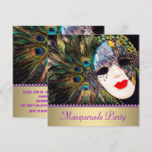 Paarse Gouden Pauw Veer Masker Maskerade Party Kaart (Voorkant / Achterkant)