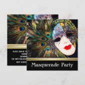 Paarse Gouden Pauw Veer Masker Maskerade Party Kaart (Voorkant / Achterkant)