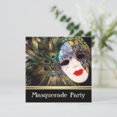 Paarse Gouden Pauw Veer Masker Maskerade Party Kaart (Staand voorkant)