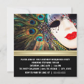 Paarse Gouden Pauw Veer Masker Maskerade Party Kaart (Achterkant)