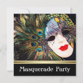 Paarse Gouden Pauw Veer Masker Maskerade Party Kaart (Voorkant)