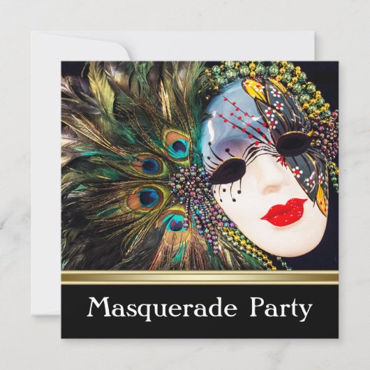 Paarse Gouden Pauw Veer Masker Maskerade Party Kaart (Voorkant)