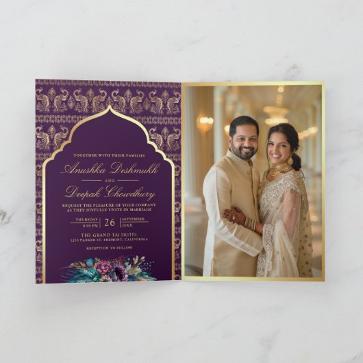 Paarse gouden pauwenpatroon bloemenindiaanse bruil (Binnen)