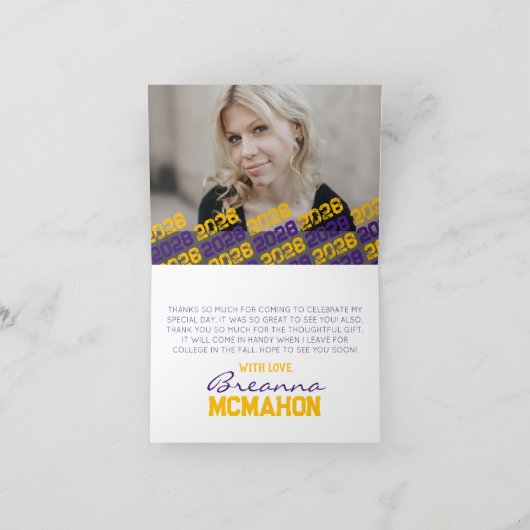 Paarse & gouden paw print Afstuderen vouwen 2 foto Bedankkaart (Binnen)