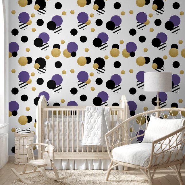 Paarse gouden polka dot behang (Kinderen)