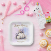 Paarse gouden pompoen herfst Baby shower Papieren Bordje (Feest)