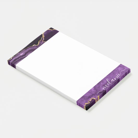 Paarse gouden Post-it® notes gepersonaliseerde naa (Schuin)