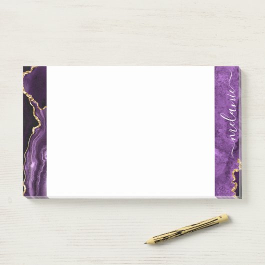 Paarse gouden Post-it® notes gepersonaliseerde naa (Op bureau)
