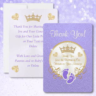 Paarse Gouden Prinses Baby Shower Bedankkaartjes Kaart